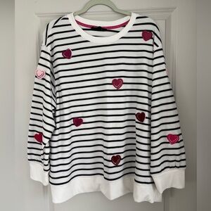 Jane+Delancy 2X light lightweight Striped Heart Sweater - Black and White